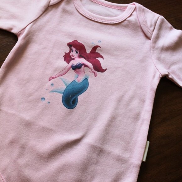 Onesie Disney Ariel Little Mermaid baby girl long sleeve 100% cotton pink new - Picture 3 of 12